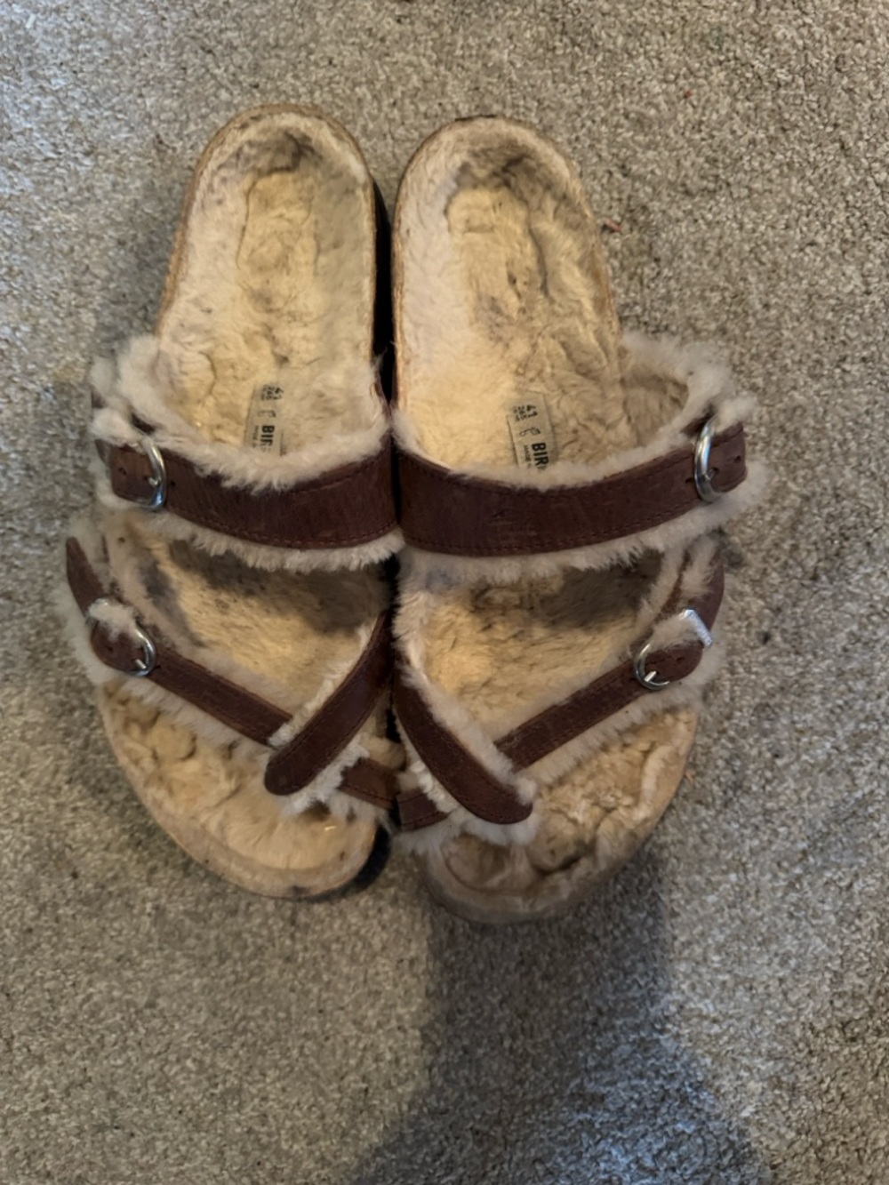 Shearling Lined Brown Buckle Birkenstocks Sandals